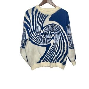 Aelfric Eden Whirlpool Blue & White Knit Comfy Soft Sweater
